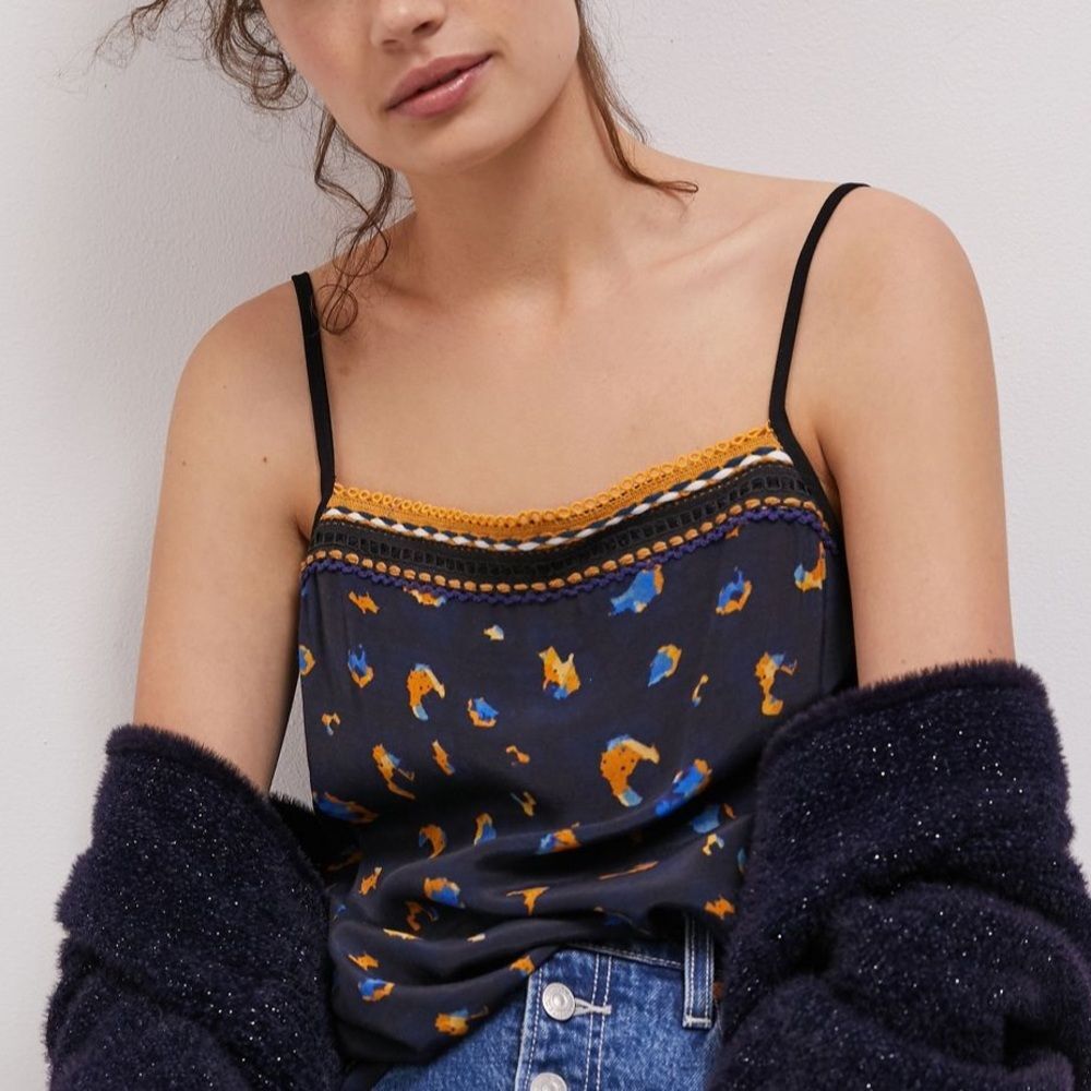 Anthropologie Blank NYC Areena Tank Top Blue Golden Yellow XS